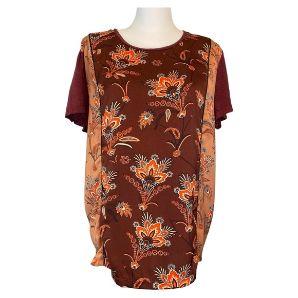 Scotch & Soda Linen/Polyester Floral Print Top Loose Fit Short Sleeve Size L - Picture 1 of 9